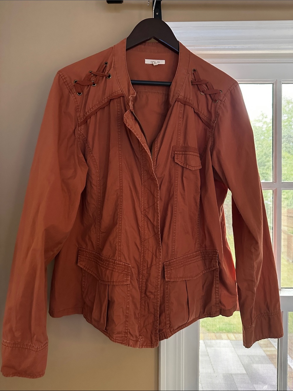 Maurices Rust Utility Jacket with Lace-Up Shoulder Detail